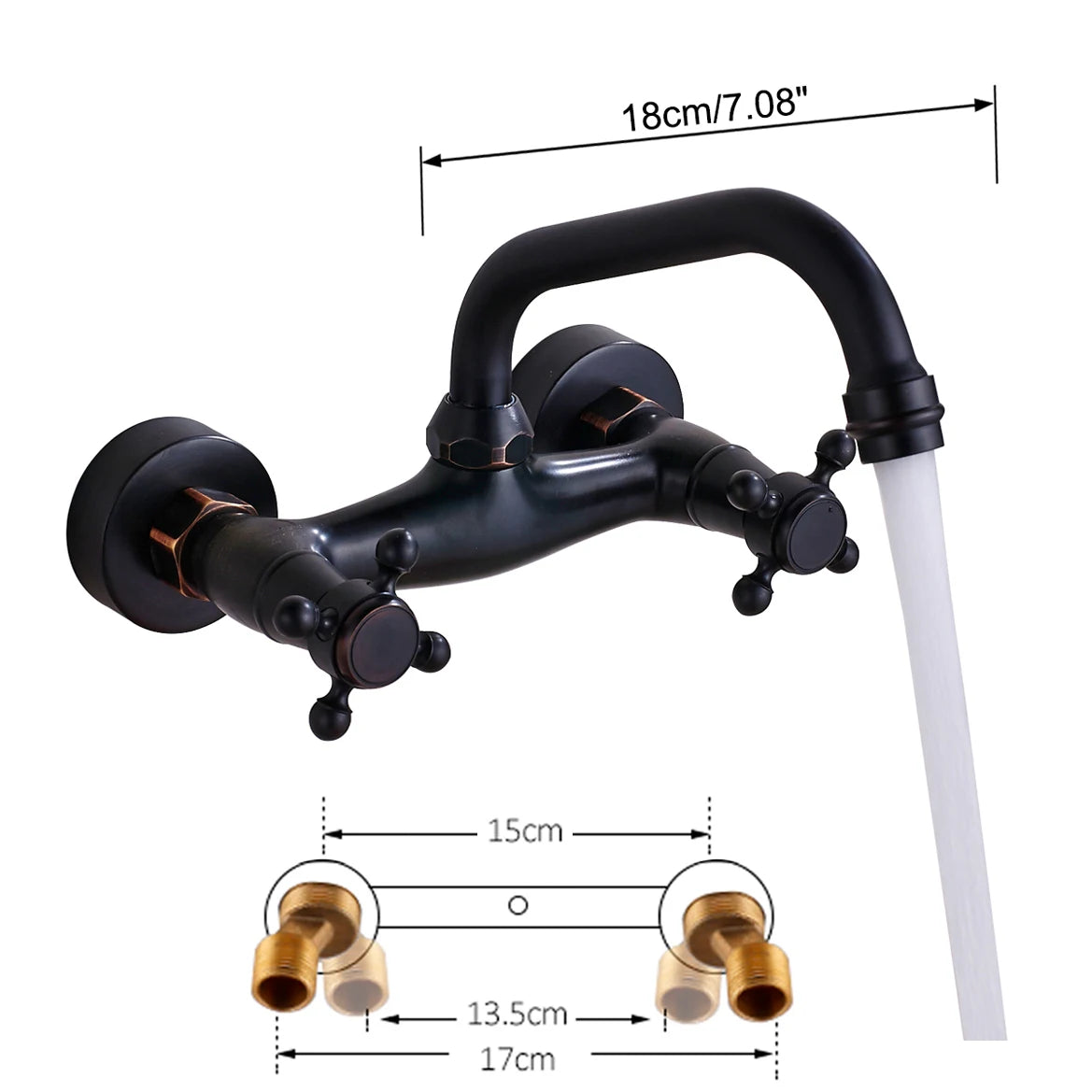 Antique Brass Basin Faucet Wall Mounted Bathroom Mixer Tap Hot Cold Sink Faucet 360 Rotation Spout ORB Black Kitchen Mixer Taps