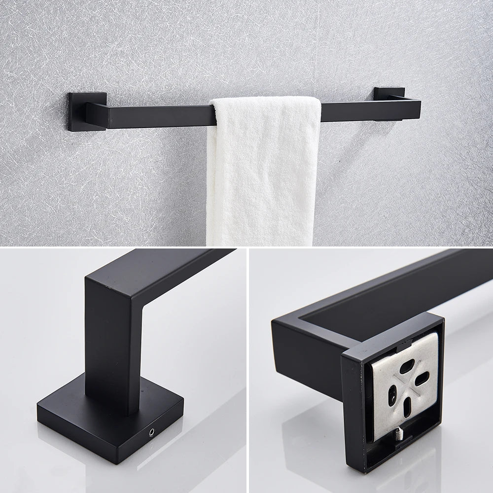 Bathroom Hardware Set Black Robe Hook Towel Rail Bar Shelf Tissue Paper Holder Wall Mounted Bathroom Accessories
