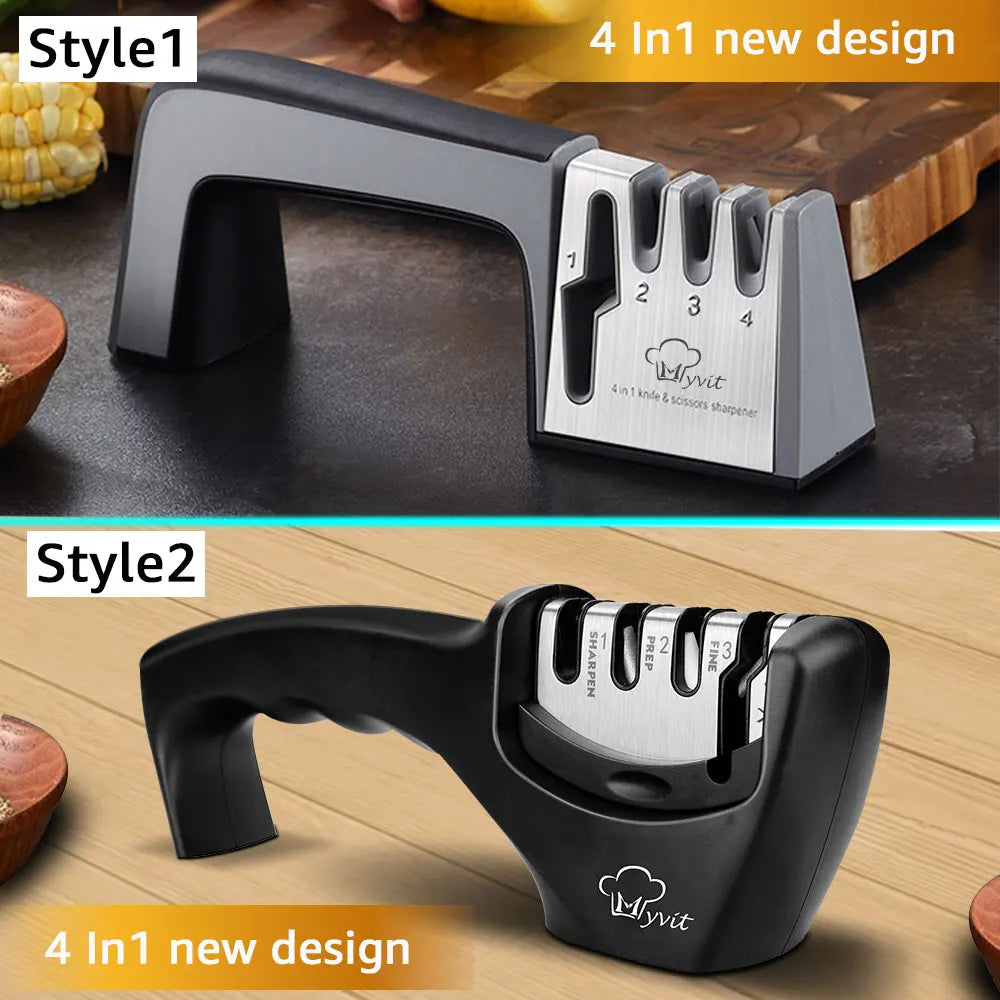 Knife Sharpener 4 in 1 Diamond Coated&Fine Rod Knife Shears and Scissors Sharpening stone System Stainless Steel Blades