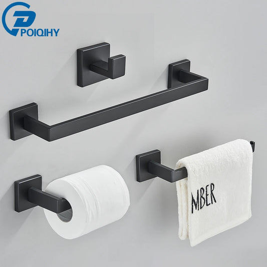 Bathroom Hardware Set Black Robe Hook Towel Rail Bar Shelf Tissue Paper Holder Wall Mounted Bathroom Accessories