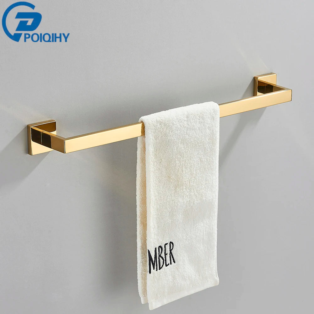 POIQIHY Gold Bathroom Accessory Set Robe Hook Towel Bar Toilet Roll Paper Holder Towel Ring Wall Mounted SUS304 Stainless Steel