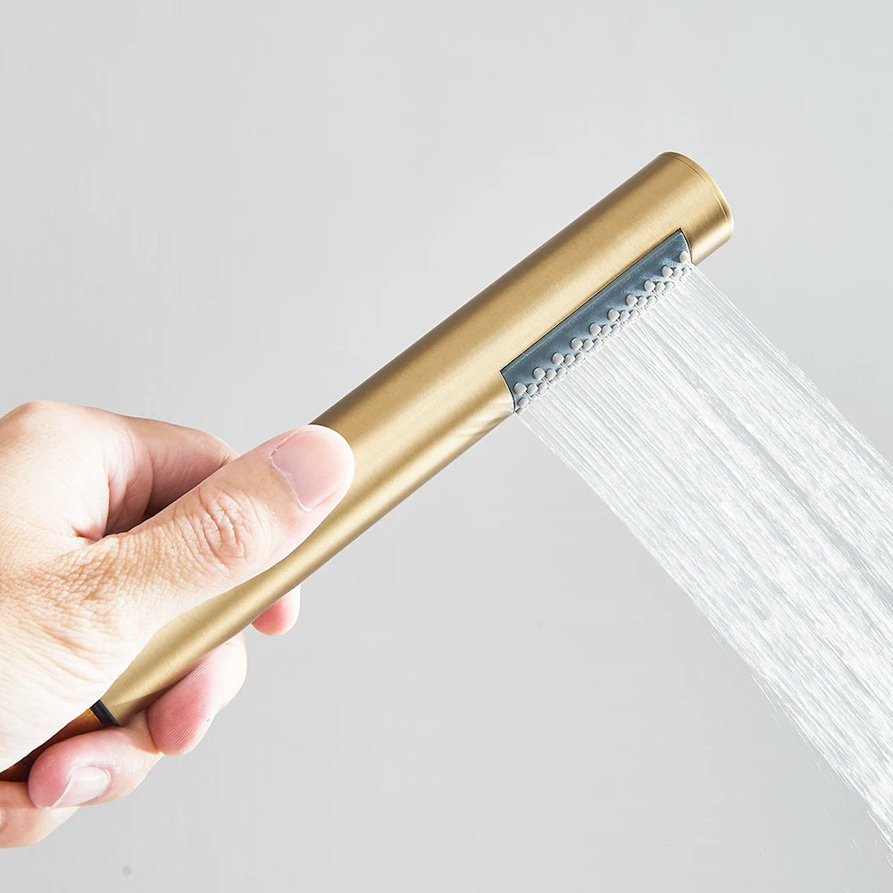 Brushed Golden Hand Held Shower Head Black Handshower Head Plastic Head Faucet Accessory Single Function