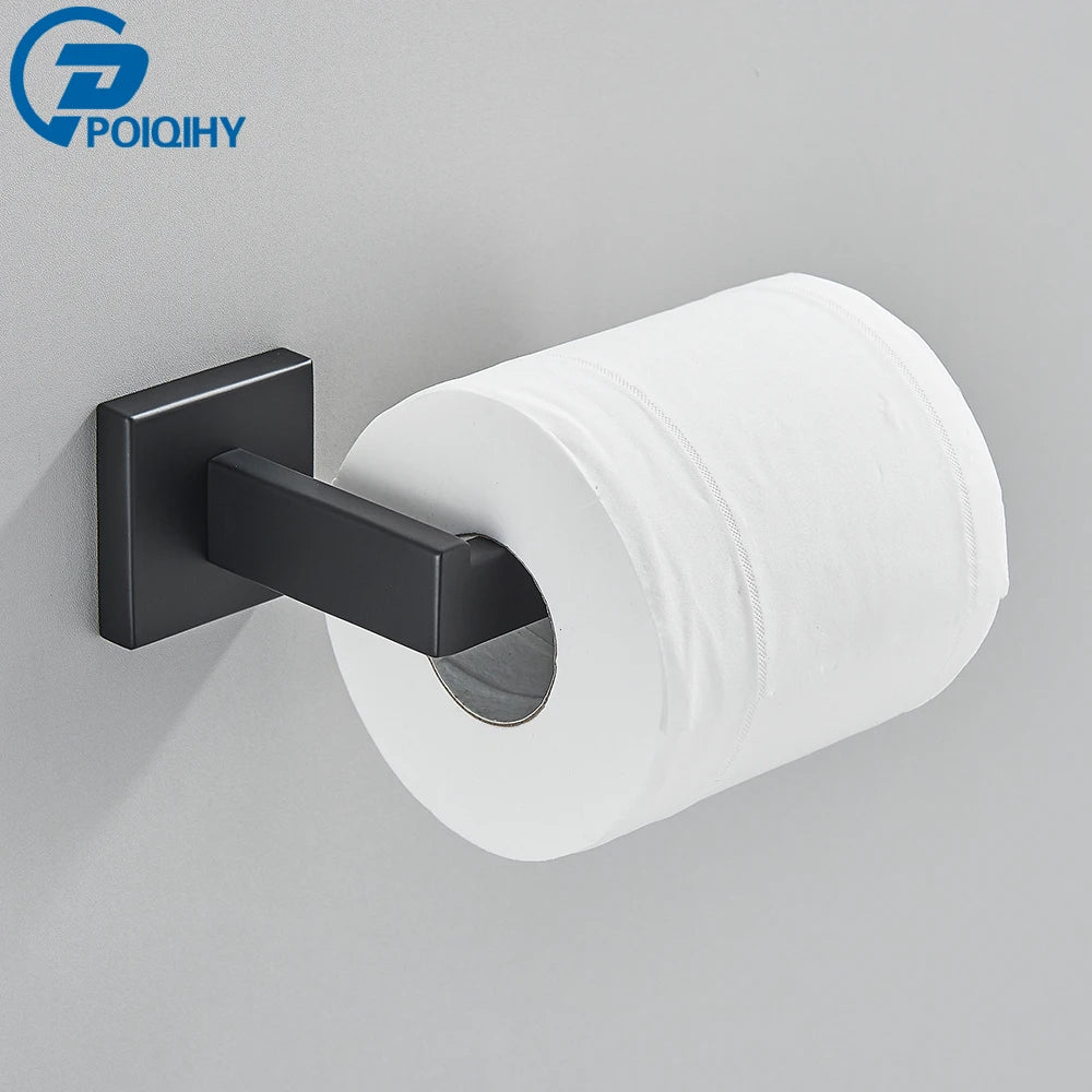 Bathroom Hardware Set Black Robe Hook Towel Rail Bar Shelf Tissue Paper Holder Wall Mounted Bathroom Accessories