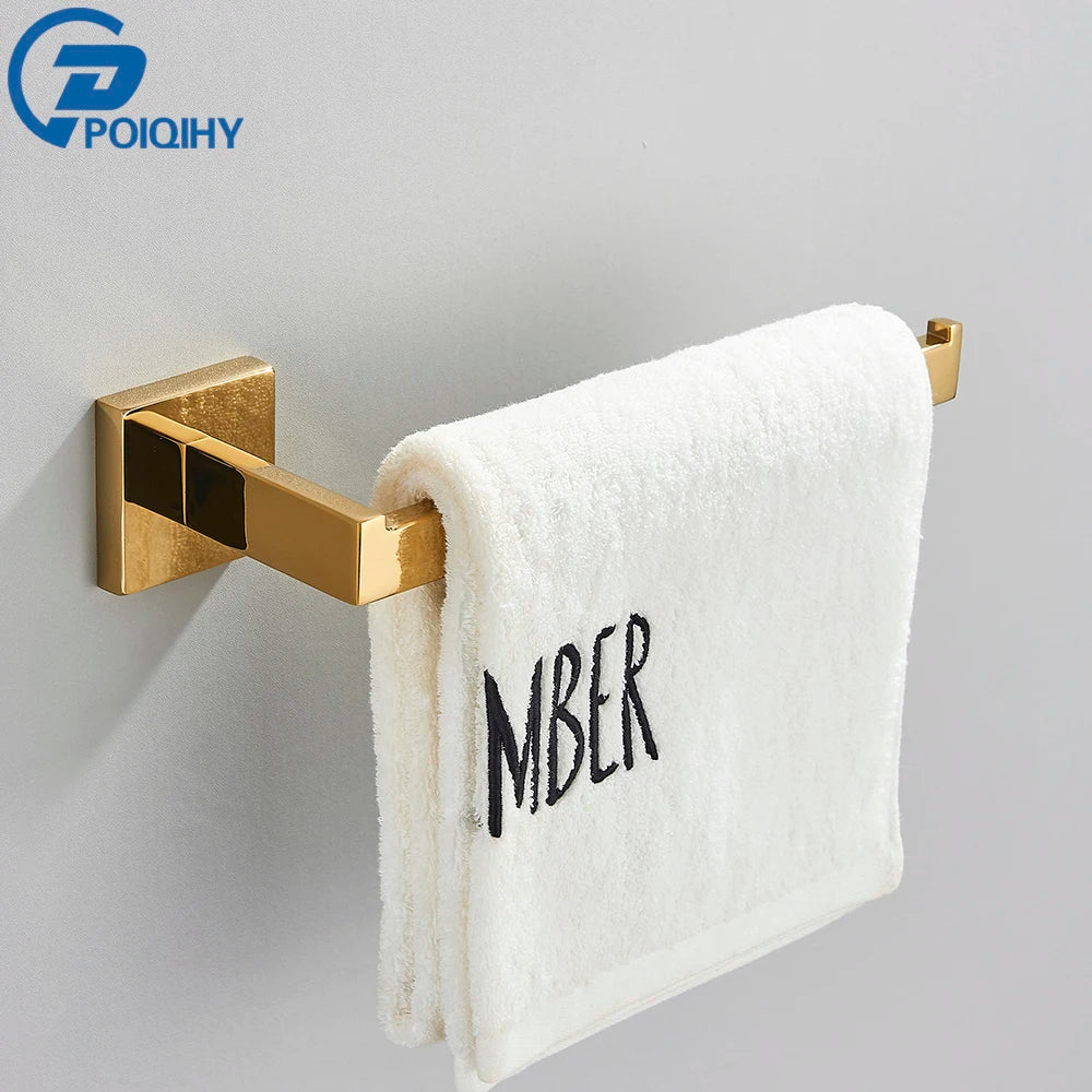 POIQIHY Gold Bathroom Accessory Set Robe Hook Towel Bar Toilet Roll Paper Holder Towel Ring Wall Mounted SUS304 Stainless Steel