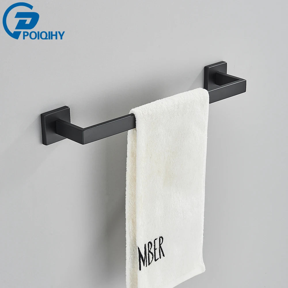 Bathroom Hardware Set Black Robe Hook Towel Rail Bar Shelf Tissue Paper Holder Wall Mounted Bathroom Accessories