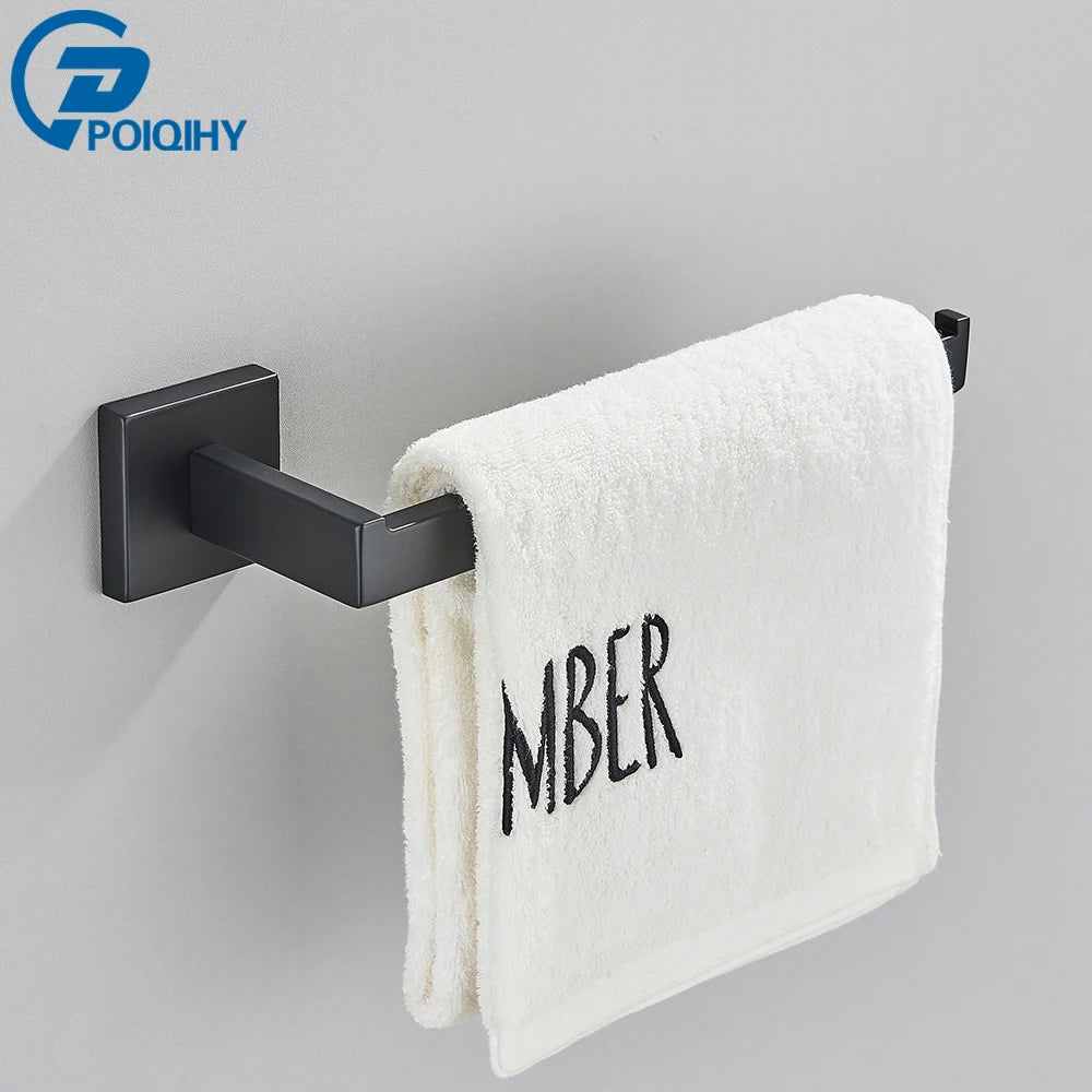 Bathroom Hardware Set Black Robe Hook Towel Rail Bar Shelf Tissue Paper Holder Wall Mounted Bathroom Accessories
