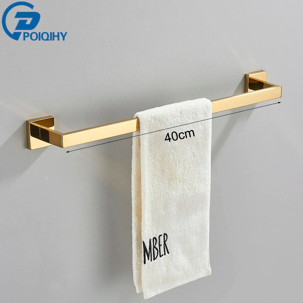 POIQIHY Gold Bathroom Accessory Set Robe Hook Towel Bar Toilet Roll Paper Holder Towel Ring Wall Mounted SUS304 Stainless Steel