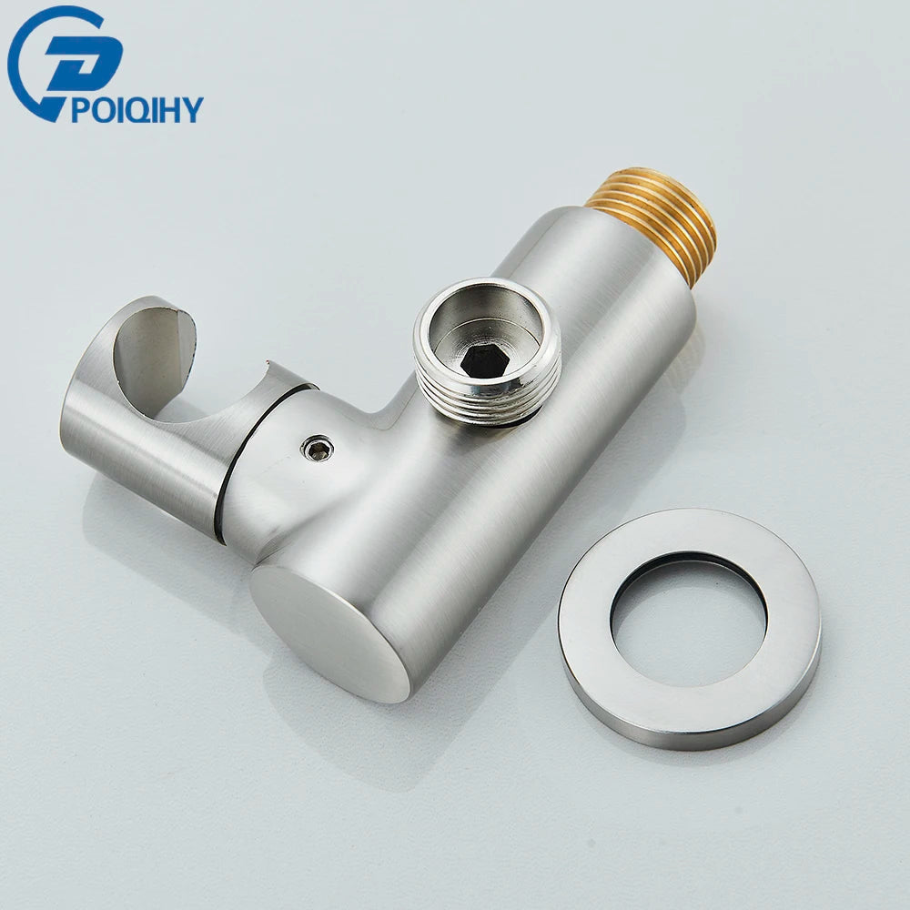 Poiqihy Chrome Shower Head Holder Handheld Shower Spray Bracket Wall Mounted Bidet Sprayer Holder Concealed Faucet Accessory