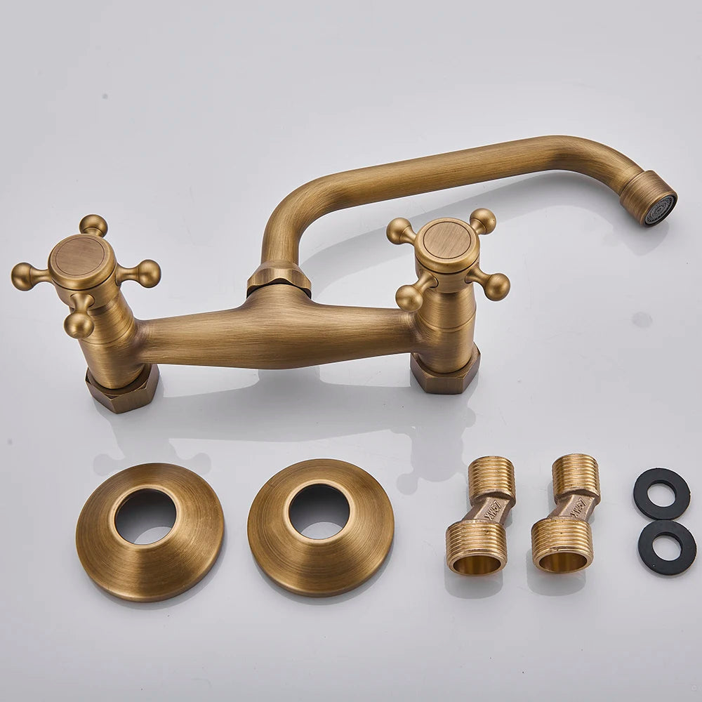 Antique Brass Basin Faucet Wall Mounted Bathroom Mixer Tap Hot Cold Sink Faucet 360 Rotation Spout ORB Black Kitchen Mixer Taps