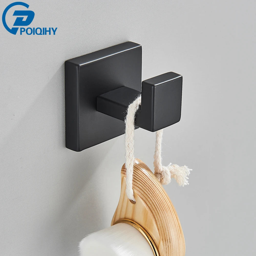 Bathroom Hardware Set Black Robe Hook Towel Rail Bar Shelf Tissue Paper Holder Wall Mounted Bathroom Accessories