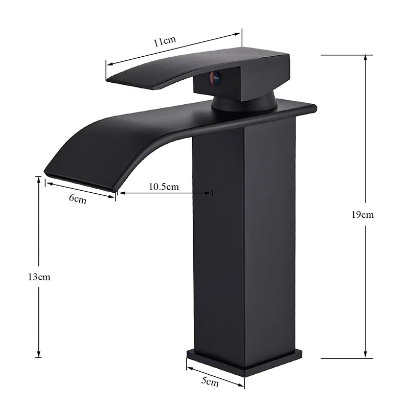 Matte Black Basin Faucet Deck Mounted Single Lever Bathroom Crane Waterfall Brass Bathroom Tap Hot Cold Water Mixer Taps