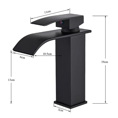 Matte Black Basin Faucet Deck Mounted Single Lever Bathroom Crane Waterfall Brass Bathroom Tap Hot Cold Water Mixer Taps