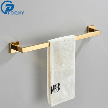 POIQIHY Gold Bathroom Accessory Set Robe Hook Towel Bar Toilet Roll Paper Holder Towel Ring Wall Mounted SUS304 Stainless Steel