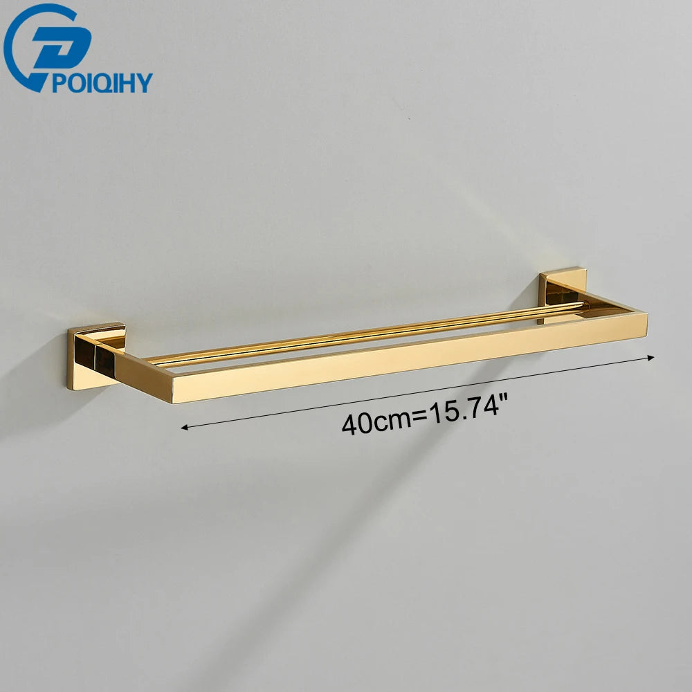 POIQIHY Gold Bathroom Accessory Set Robe Hook Towel Bar Toilet Roll Paper Holder Towel Ring Wall Mounted SUS304 Stainless Steel