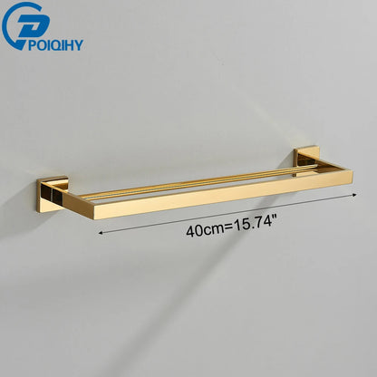 POIQIHY Gold Bathroom Accessory Set Robe Hook Towel Bar Toilet Roll Paper Holder Towel Ring Wall Mounted SUS304 Stainless Steel