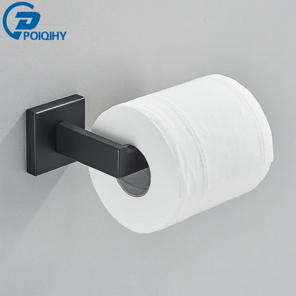 Bathroom Hardware Set Black Robe Hook Towel Rail Bar Shelf Tissue Paper Holder Wall Mounted Bathroom Accessories