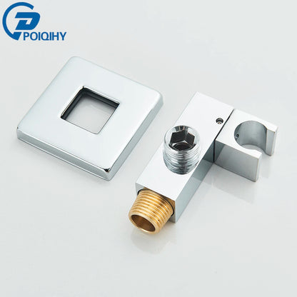 Poiqihy Chrome Shower Head Holder Handheld Shower Spray Bracket Wall Mounted Bidet Sprayer Holder Concealed Faucet Accessory