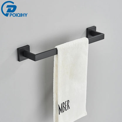 Bathroom Hardware Set Black Robe Hook Towel Rail Bar Shelf Tissue Paper Holder Wall Mounted Bathroom Accessories
