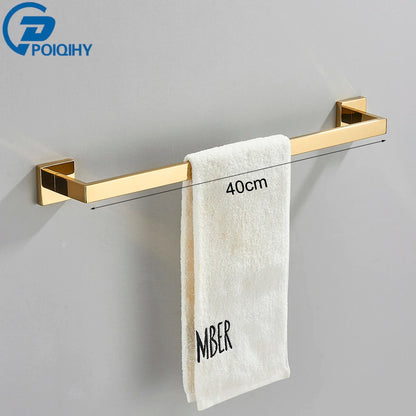 POIQIHY Gold Bathroom Accessory Set Robe Hook Towel Bar Toilet Roll Paper Holder Towel Ring Wall Mounted SUS304 Stainless Steel