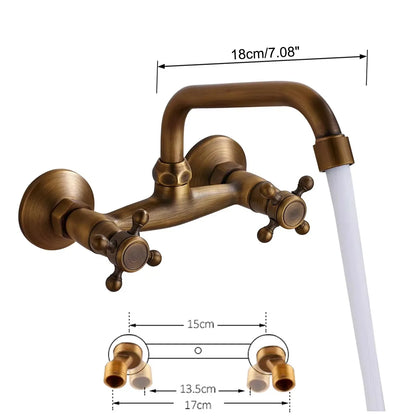 Antique Brass Basin Faucet Wall Mounted Bathroom Mixer Tap Hot Cold Sink Faucet 360 Rotation Spout ORB Black Kitchen Mixer Taps