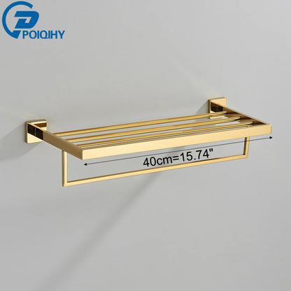 POIQIHY Gold Bathroom Accessory Set Robe Hook Towel Bar Toilet Roll Paper Holder Towel Ring Wall Mounted SUS304 Stainless Steel