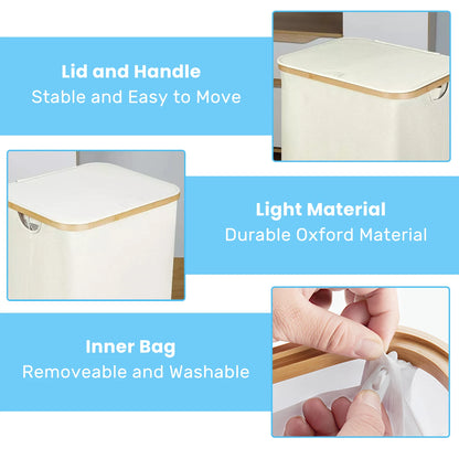 Laundry Baskets 100L, for Laundry With Removable and Washable Inner Bag, Slim Thin Laundry Basket With Lid and Bamboo Handle