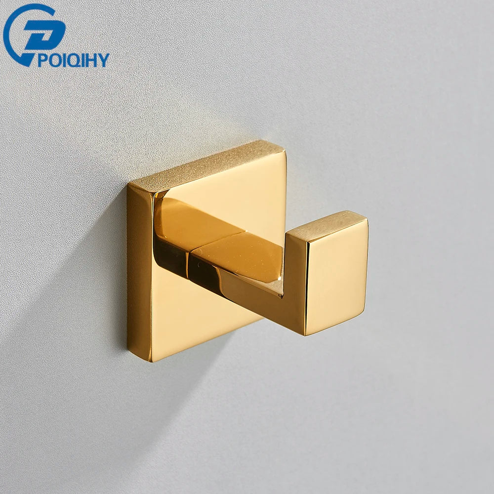 POIQIHY Gold Bathroom Accessory Set Robe Hook Towel Bar Toilet Roll Paper Holder Towel Ring Wall Mounted SUS304 Stainless Steel