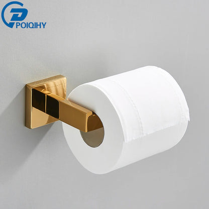 POIQIHY Gold Bathroom Accessory Set Robe Hook Towel Bar Toilet Roll Paper Holder Towel Ring Wall Mounted SUS304 Stainless Steel
