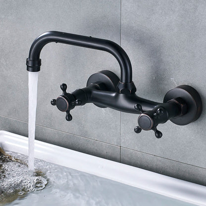 Antique Brass Basin Faucet Wall Mounted Bathroom Mixer Tap Hot Cold Sink Faucet 360 Rotation Spout ORB Black Kitchen Mixer Taps