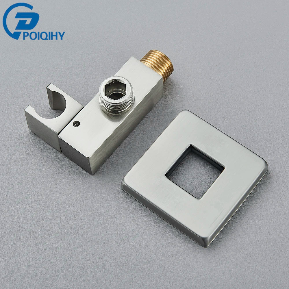 Poiqihy Chrome Shower Head Holder Handheld Shower Spray Bracket Wall Mounted Bidet Sprayer Holder Concealed Faucet Accessory